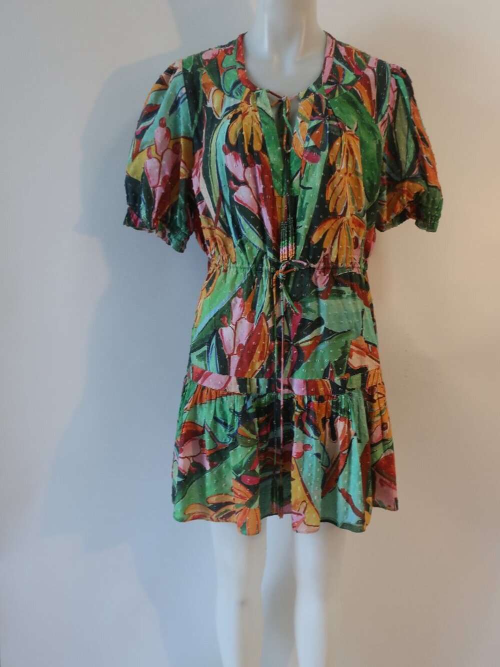 Womens Farm Rio 100% Cotton Green-Multi Color Print Short Sleeve Dress L